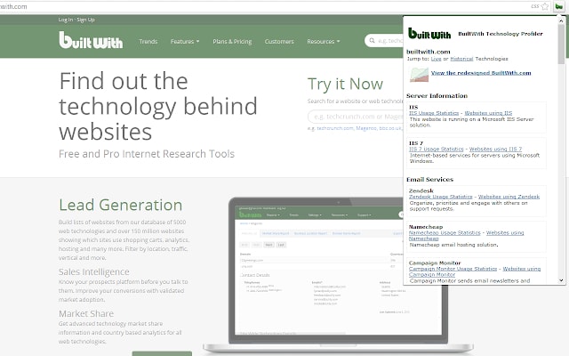 builtwith chrome extension